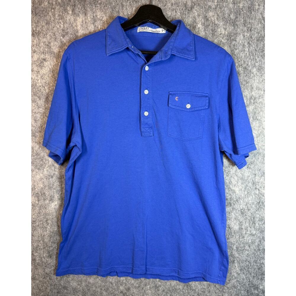 Criquet Mens Organic Cotton Blue Outpost Club Chest Pocket Polo - Large
